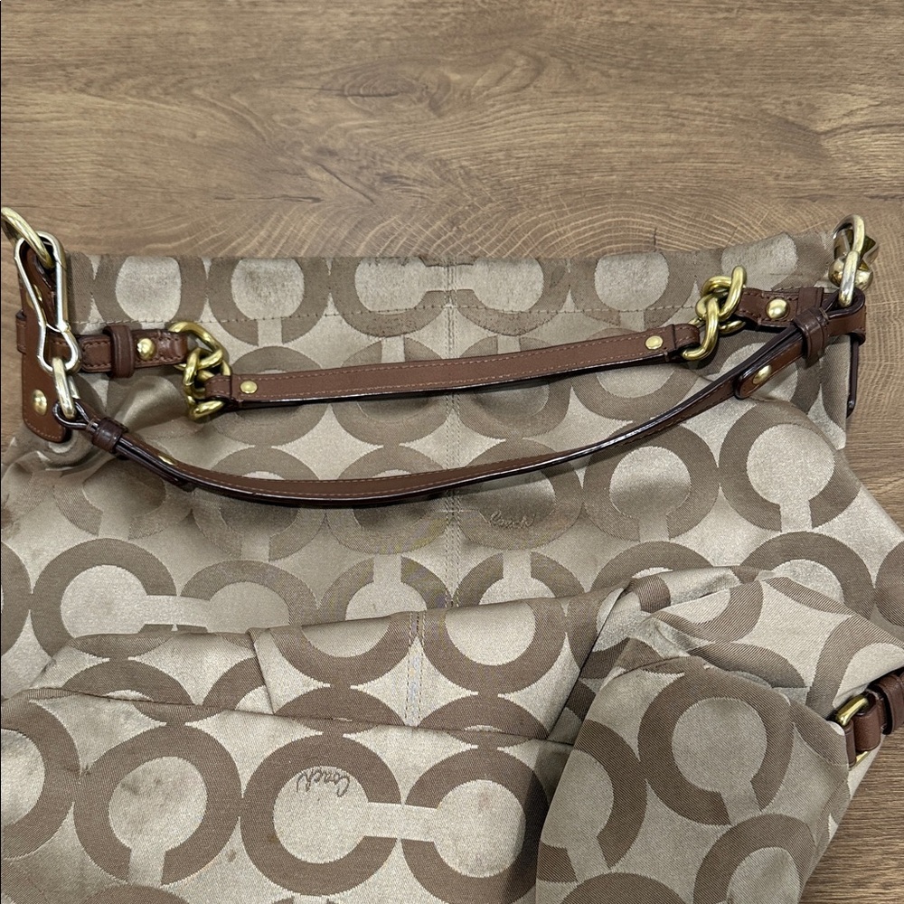 Coach Beige and Brown Signature Canvas Shoulder Hobo - Picture 2 of 4